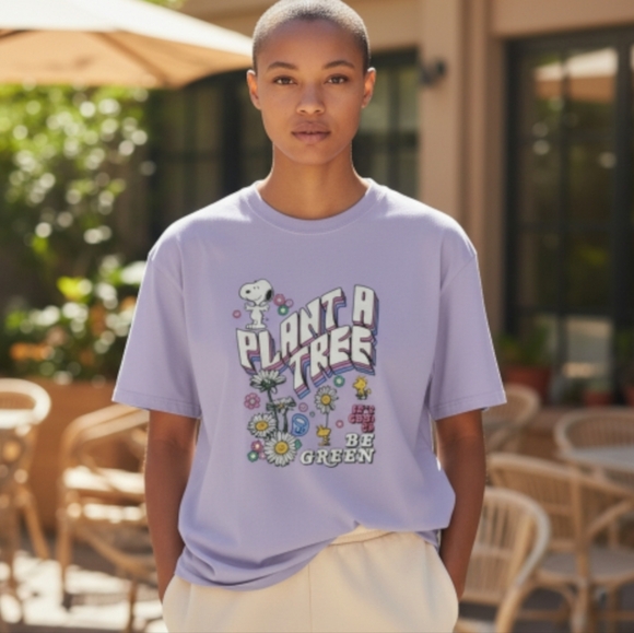 Peanuts Tops - Peanuts tee Plant a tree lavender snoopy peace good to be green xxxl